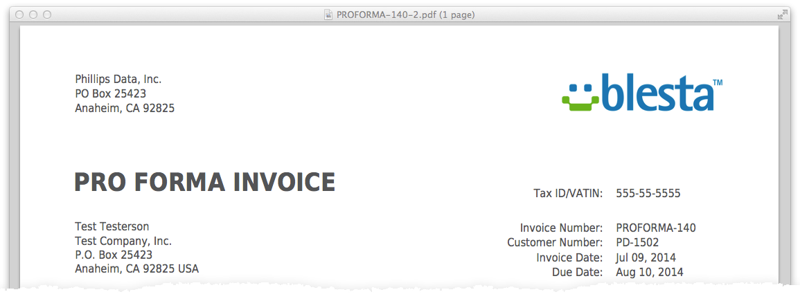 Pro forma Invoice