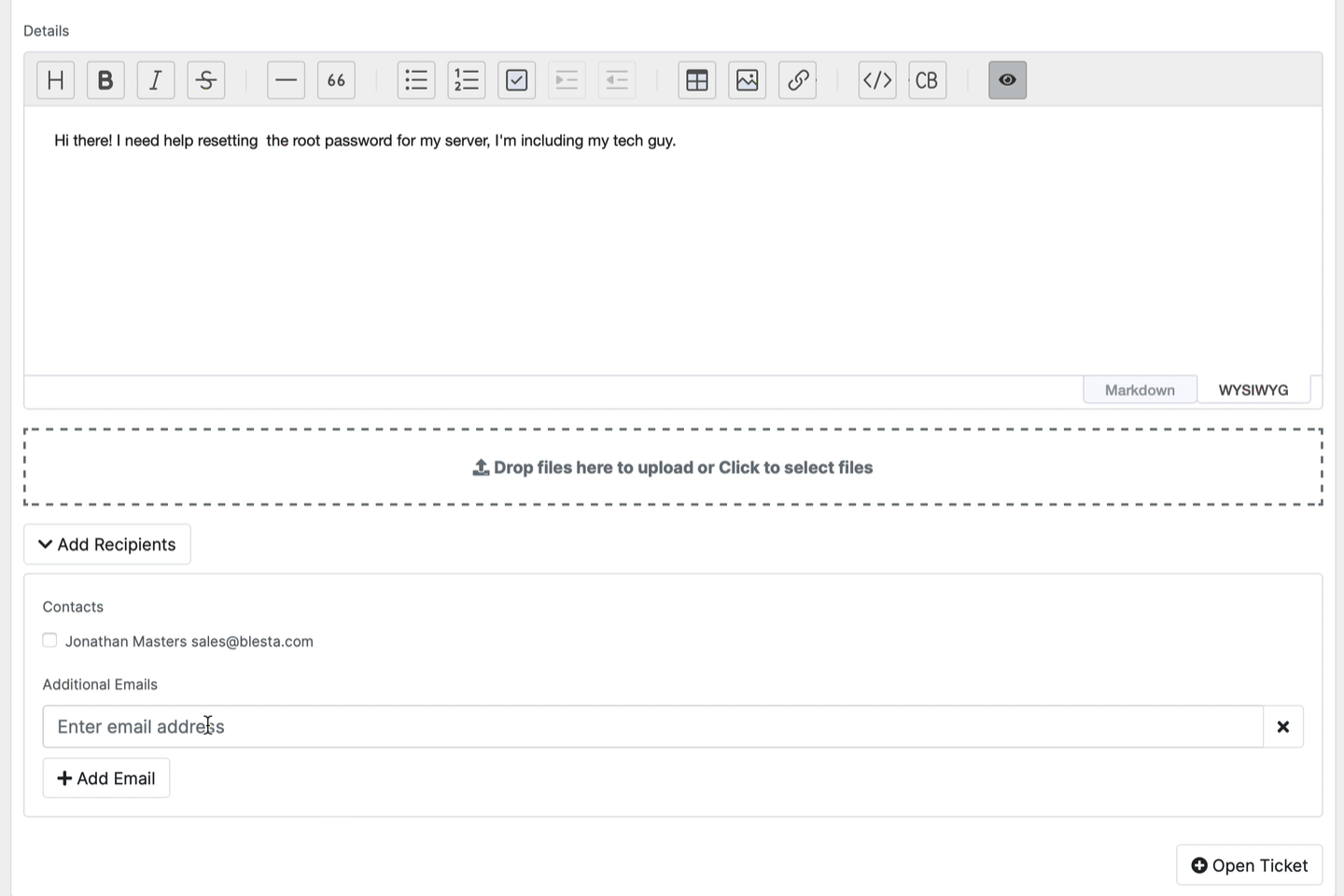 Clients can now add additional contacts to support tickets.